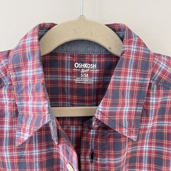 Oshkosh B’gosh Long Sleeve Button Shirt Plaid Red Toddler 5T - Picture 2 of 5